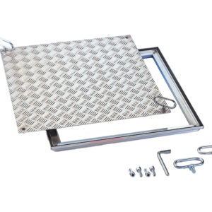 FLOOR HATCH ALUMINIUM 800X800MM CHECKER PLATE LID,CASTABLE